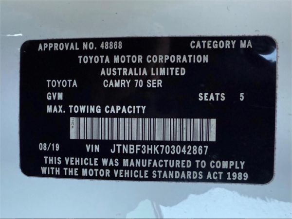 2019 Toyota Camry ASV70R Ascent image