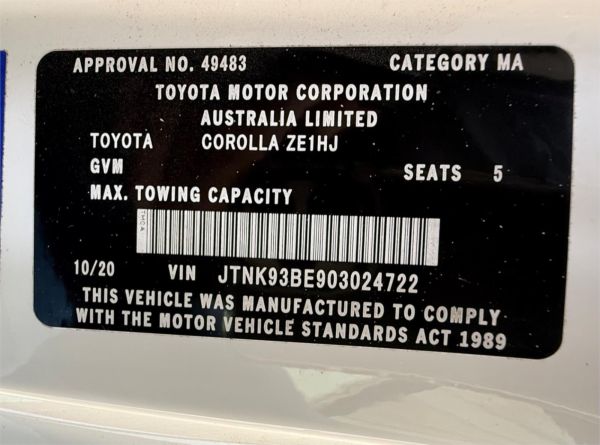 2020 Toyota Corolla ZWE211R Ascent Sport image